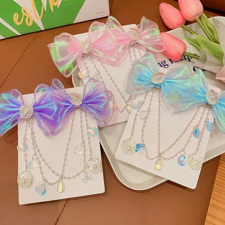 Children%20Cute%20Baby%20Mermaid%20Princess%20Pearl%20Fringe%20Bow%20Forehead%20Chain%20Hairpin%20Fairy%20Hair%20Accessories%20Cartoon%20Girls%20Hair%20Clip%20-%20Image%202