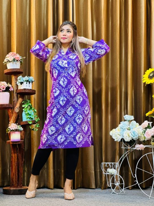 chinese dress ladies Pink Batik Print V-Neck Cinched Waist Midi Dress main image 1