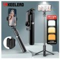 Q07 Selfie Stick Foldable Mini Tripod with Fill Light Bluetooth Remote Shutter Retractable Rod for Phone (100cm). 