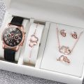 5PCS/Set Fashion Women Watches Rhinestone Heart Jewelry Set Geneva Watch Female Leather Band Quartz Watch（Without Box）. 
