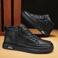 Men's Sneakers Autumn and Winter Breathable Sports Casual High-Top Leather Shoes Men's Work Black Motorcycle Joker Martin Boots.