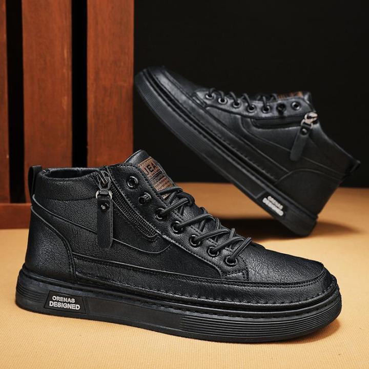 Men's Sneakers Autumn and Winter Breathable Sports Casual High-Top Leather Shoes Men's Work Black Motorcycle Joker Martin Boots