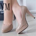 Fashion Mature Women s Classic Patent Leather High Heels Shoes  Sharp Head Paltform Wedding Women  Shoes Plus 34-42. 