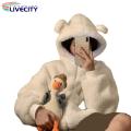 Imitation Lambswool Outerwear Zipper Closure Fall Winter Thickened Plush Cardigan Jacket. 
