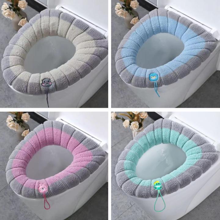 Winter Warm Toilet Seat Cover Mat Bathroom Toilet Pad Handle Thicker Toilet Cushion Closestool Soft Washable With Seat Warm W4L0