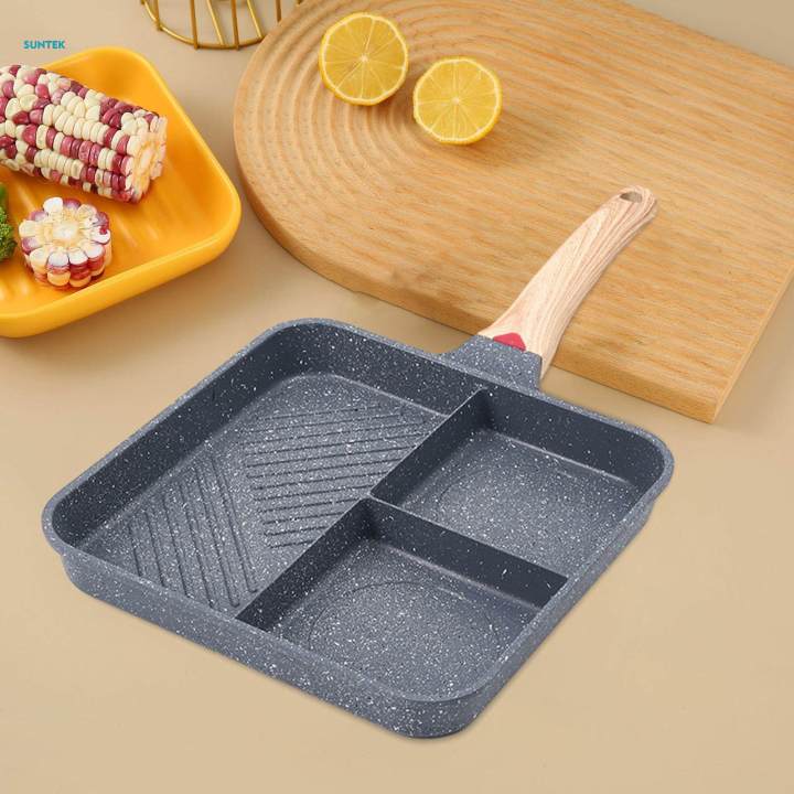 Divided Grill Frying Pan Divided Kitchen Cooking Tool 3 Section Skillet Egg Cooker Pan Egg Pan for