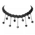 Korean Black Flower Rhinestone Choker Statement Necklace for Women Fashion Velvet Choker Jewelry Accessories Lace Hand-Knit Necklace for Girls Simple - Female Neck Chain Black Lace Collar Choker Necklace for Women.