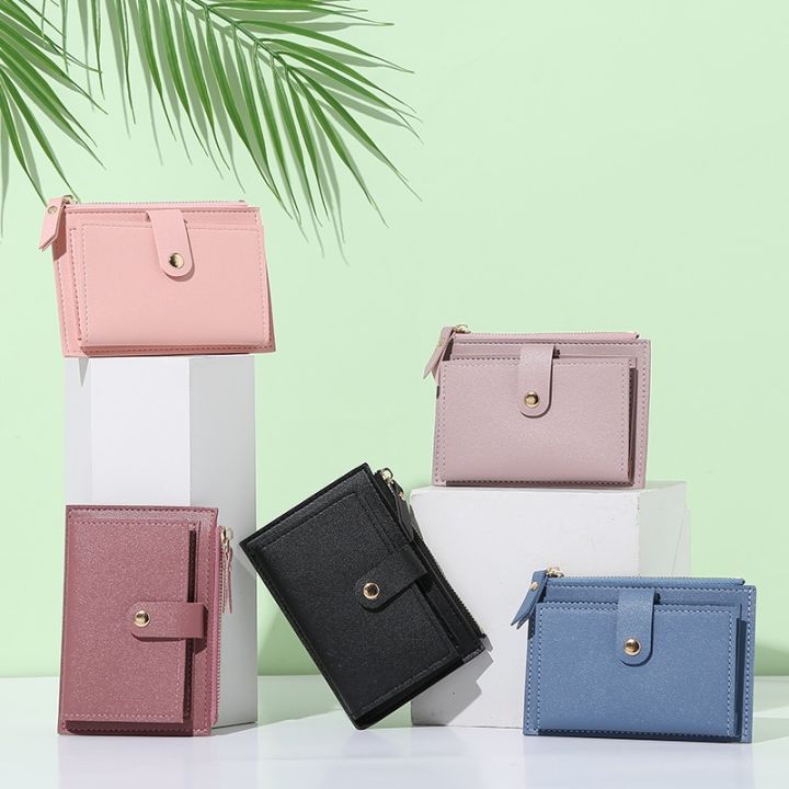 Women%20PU%20leather%20short%20pocket%20buckle%20zipper%20wallet%20Korean%20mini%20plain%20color%20flap%20trend%20purse%20multi-card%20high%20capacity%20card%20holder%20-%20Image%204