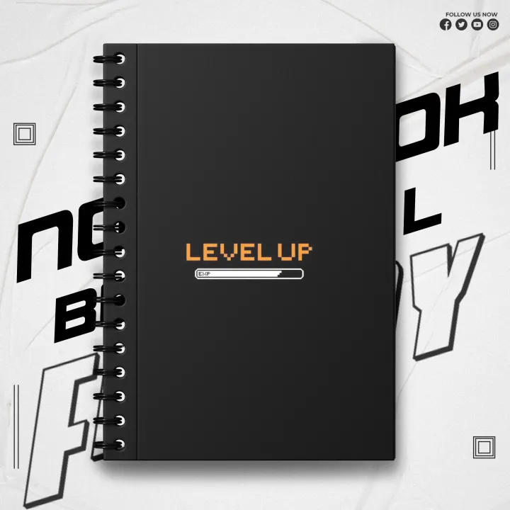 Notebook Level Up Dark Theme Design Writing Journal Large Mid Min Size ...
