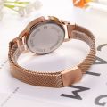 Fashion 3D Flower Alloy Flower Milan Mesh Belt Magnetic Buckle Quartz Watch Women's Casual Fashion Watch. 