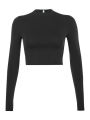 Solid Basic Long Sleeve Womens Tshirt Casual Black White Fashion Crop Top T Shirt Ladies Fashion Korean Tee Shirt. 