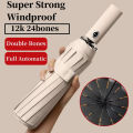 【selevn roind】Reinforced Windproof Strong Full Automatic Umbrella Men Women Folding 12 Double Bone Stormproof Sunproof UV Sun Shade Umbrellas. 