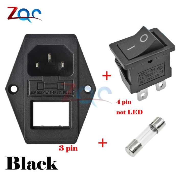 【Hengli jewelry story】(NEW)AC 10A 250V 4pin Rocker Switch Fused IEC320 C14 Male Inlet Cord Power Socket Switch Connector 3pin Plug Connector with 10A Fuse