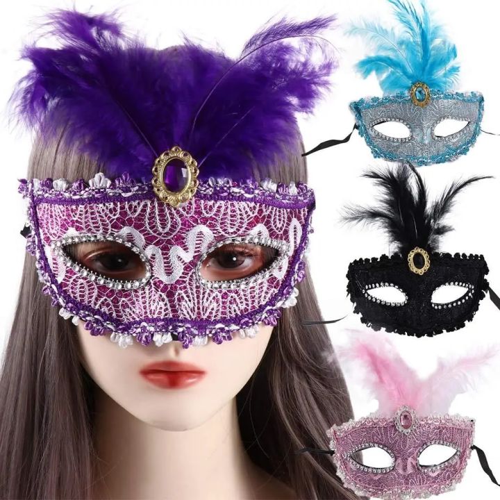 Creative Plastic Half Face Mask For Men Woman Masquerade Luxury Feathers Halloween Masks Carnival Costume Props Photo Prop