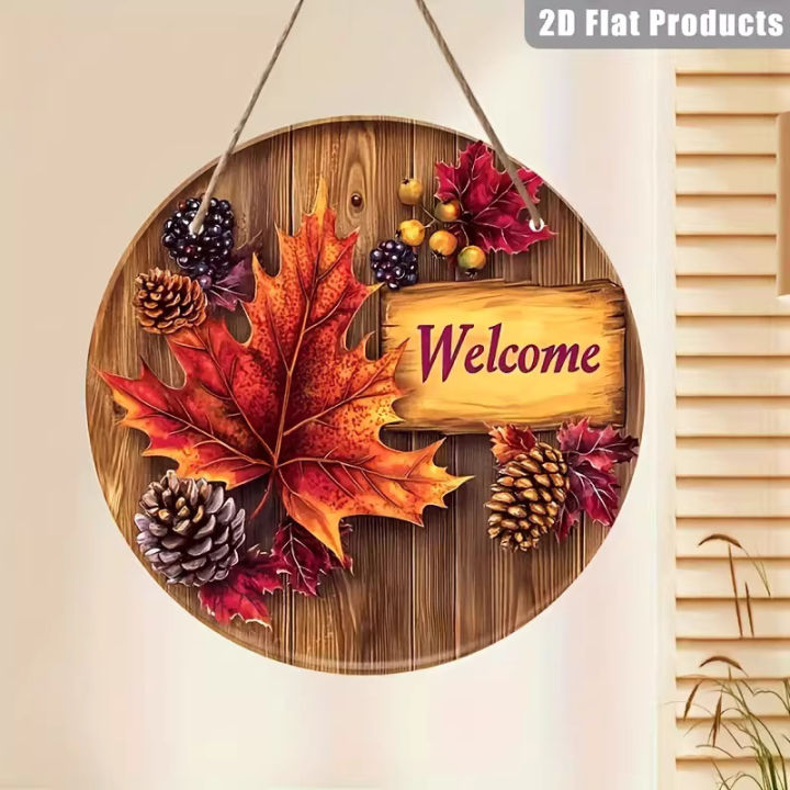 Fall%20Welcome%20Door%20Sign%20-%208%20Inch%20Round%20Autumn%20Wood%20Grain%20Hanging%20Wall%20Decor%20with%20Maple%20Leaves,%20Pinecones%20&%20Berries%20-%20Image%203