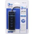 4 Port Usb Hub Superspeed 3.0 Portable Mini-Hub "Parking Strip" For Pendrive, Mouse, Keyboards, Camera, Mobile, Tablet, Pc, Laptop Usb Hub Black 30 Cm - Usb Hub.