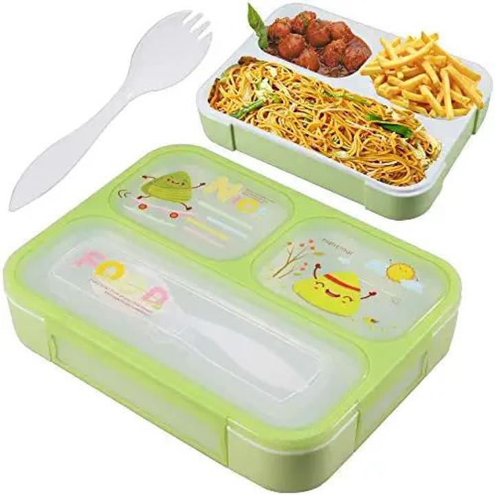 Bento Box for Adults & Kids, Lunch Container with Spoon & Fork,Reusable 3-Compartment Divided Food Storage Container Boxes, On-The-Go Meal and Snack Packing(Green)