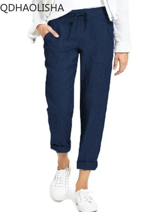 Women's%20Pants%20New%20In%20Korean%20Fashion%20Commuter%20High%20Waist%20Women%20Clothes%20Cotton%20Lace-up%20Pencil%20Wide%20Trousers%20Streetwear%20Black%20Pants%20-%20Image%204
