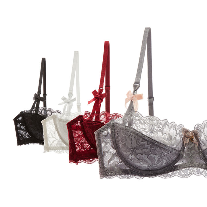 Thin Bras For Women Lingerie Floral Embroidery Plus Size Underwire Push Up Girls Lace Bra Top White Black Red A B C D Cup