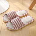 2024 Summer New Striped Slippers Casual Soft Non-Slip Foam Bottom Indoor Flip Flops Couple Linen Home Shoes. 