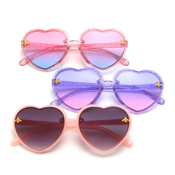 Shang heart shaped sunglasses 1/2 piece when kids vintage cute pink cartoon sunglasses frame girls boys baby kids glasses goggles