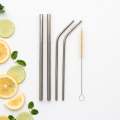 4 Pcs reusable Stainless Steel Metal Drinking Straw Reusable Straws + 1 Cleaner Brush Kit. 