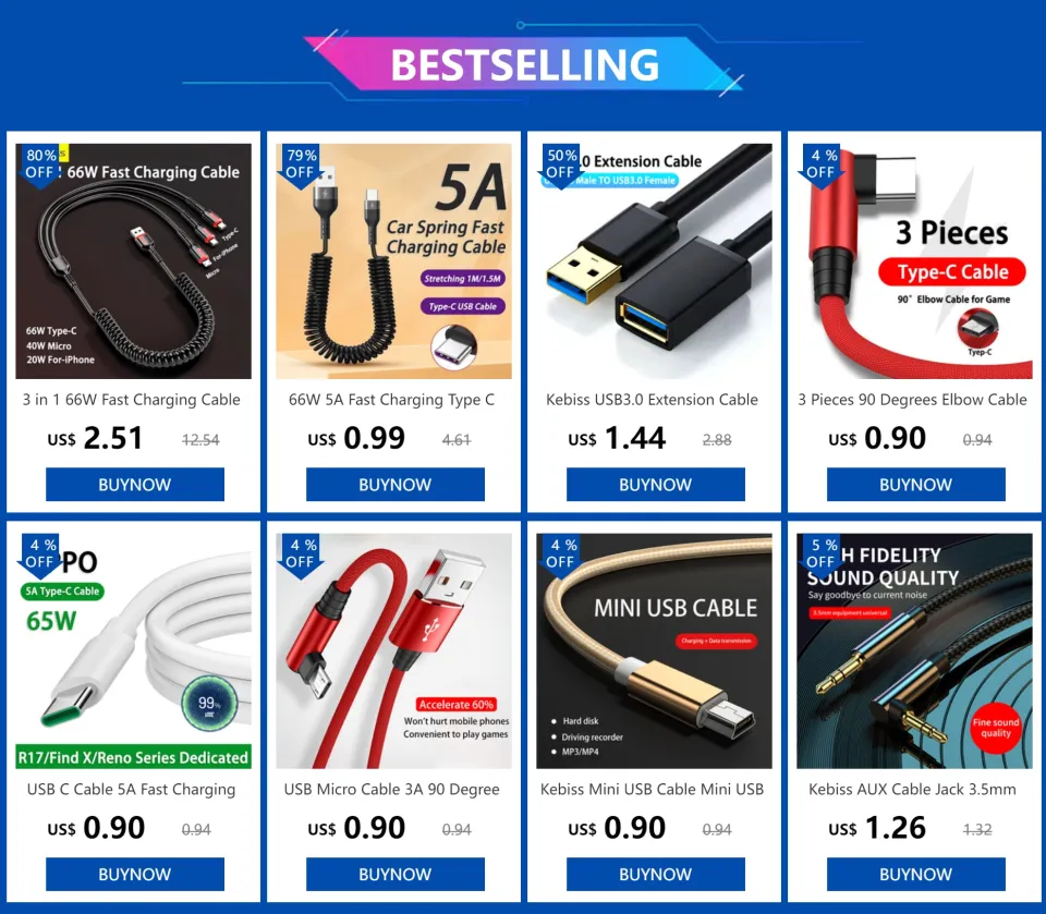 120W Fast Charging Micro USB Cable for Samsung Xiaomi Redmi Huawei