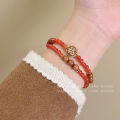 Genting Pavilion ~ Literary Retro Chinese Beaded Double Circle Fine Bracelet Prayer Word Gentle Temperament Girlfriend Bracelet Wholesale.