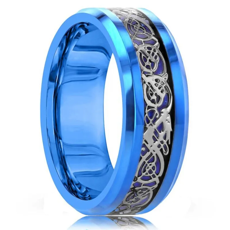 8mm Titanium Steel Carbide Ring - Blue & Silver Matte Finish Wedding Band Size 8 - View #2