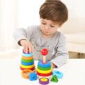 Wooden Puzzle Kids Toys Rainbow Tower Pyramid Nesting Stacking Shape Games Montessori Early Education Diy Toys for Children Gift.