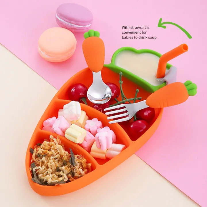 %E3%80%90NEW%E3%80%91%20Children%20Silicone%20Dinner%20Pate%20Carrot%20Bowl%20Stainless%20Steel%20Fork%20Spoon%20Tableware%20Set%20Baby%20Food%20Supplementary%20Meal%20Plate%20Baby%20Stuff%20-%20Image%202