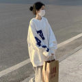 Women's Sweater Fleece-Lined Thickened Winter Idle StyleinsTrendy Super Popular Student Korean Style Loose Spring and Autumn Thin White Top.
