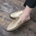 Luxury Brand Gold Men Slipper Mules Buckle Loafers Mens Leather Designer Shoes Flat Heel Party Slippers Slip On Chaussure Homme. 