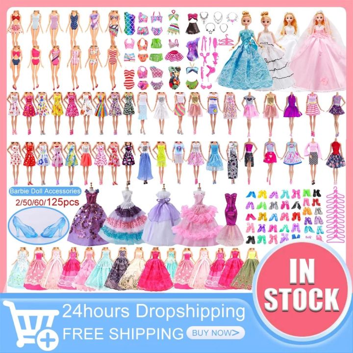 Doll Accessories for Barbie Doll Clothes Mixed Mini Dress Up Set Fashion Clothes High Heels Shoes Doll Part Kids Toy Party Gifts Superman