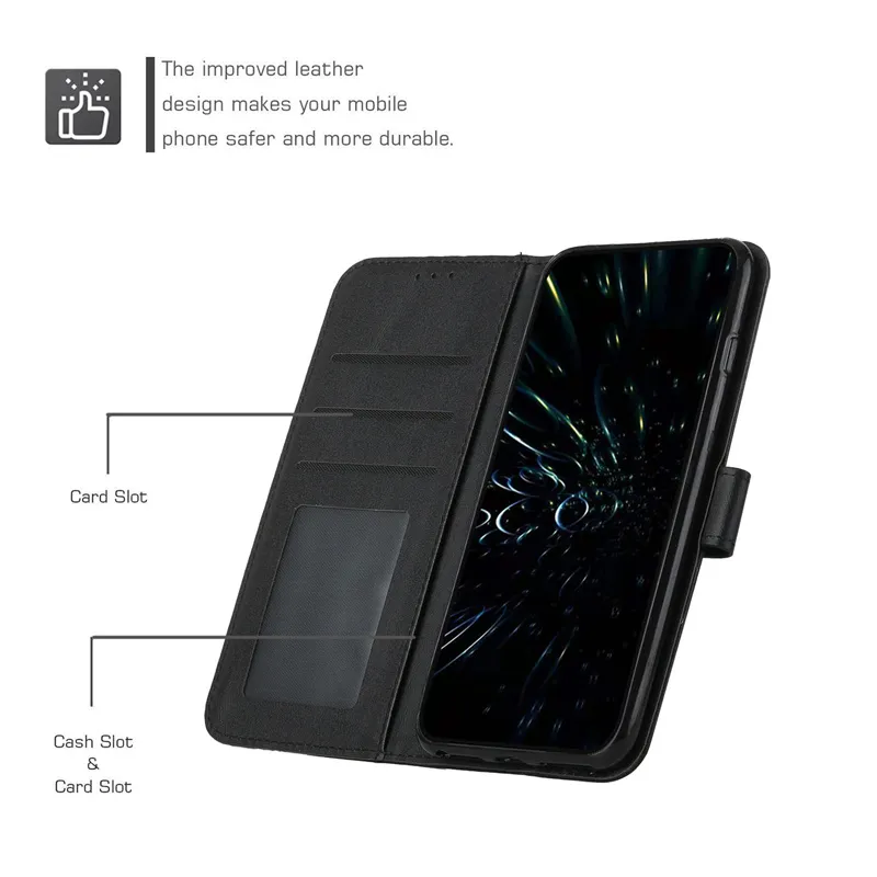 Cover Portafoglio A Libro Per Xiaomi Redmi Note 12 4G – Pelle PU Con Bumper In Silicone, Fibbia Magnetica, Porta Carte E Cavalletto (Nero) - 3