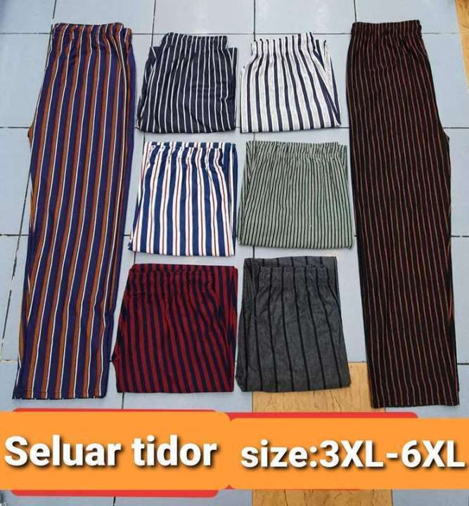 SELUAR TIDUR WANITA COTTON PINGGANG GETAH PLAIN BERCORAK JALUR EXTRA PLUS BIG SIZE 3XL 6XL Big shop 5889