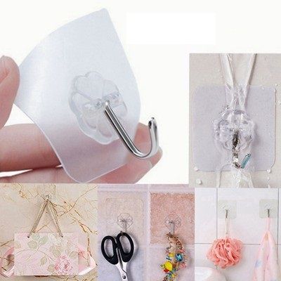 6 pcs Transparent Self Adhesive Bathroom Kitchen Door Wall Hooks
