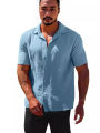 2024 Summer Hot Selling Lapel Solid Color Short Sleeve Button Loose Breathable Sweat Absorption Men Casual Shirt Men. 