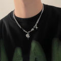 JWER New Y2K Cuban Figaro Chain Star Moon Pendant Necklace Men Punk Black Zircon Chain Choker Necklace For Men Jewelry Gifts.
