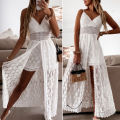 Maxi Dress Hollow Out Pure Color V Neck Jumpsuit Dress.