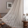 America Beige Cotton Window Curtain with Tassels Decorate Valance The Luxury Living Room Bedroom Kitchen Easy Drape Curtains.
