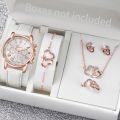 5PCS/Set Fashion Women Watches Rhinestone Heart Jewelry Set Geneva Watch Female Leather Band Quartz Watch（Without Box）. 