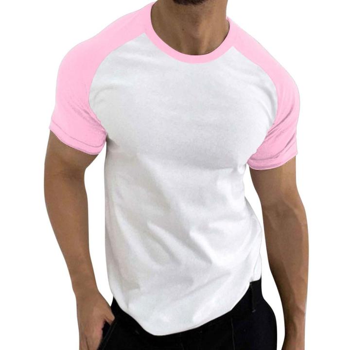 Mens Summer T-shirts Casual Sport Color Block Raglan Sleeves O-neck Skinny T Shirt Stitching Bodybuilding Baseball Male Top Tees
