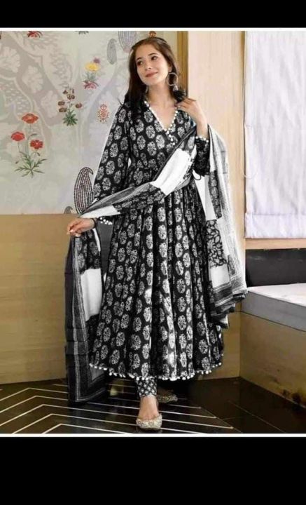 Readymade Stylish Ladies Dilruba Gown Set Arbit Fabric ambush print Blue color Kurti for women