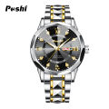 POSHI Men's Watch Date Week Fashion Watch Men Original Waterproof Non-mechanical Luminous Dual Calendar Quartz Wristwatch. 