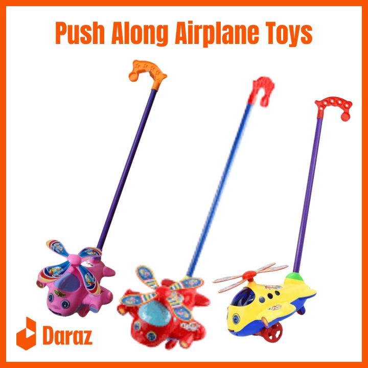 Push Along Airplane Toys, Baby Pushing Airplane Toy with Long Handle Baby Walking Toy for Toddlers Kids