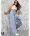 Women's High-Waist Denim Palazzo Pants - Full Length, Original Export Quality.