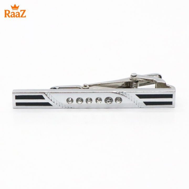Silver Black Stone Lustro Luxe Tailored Tie Clip for Men