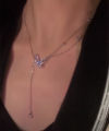 Douyin same double-layer butterfly necklace super fairy flashy zircon tassel high-quality butterfly clavicle chain high color retention necklace. 