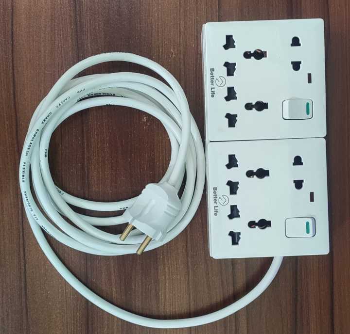 High Quality 10 Meter / 32 Feet Handmade 6 port / 16 Pin Multiplug (Heavy Duty + Long lasting) Universal Socket 100% Copper Cable - Multi Plug